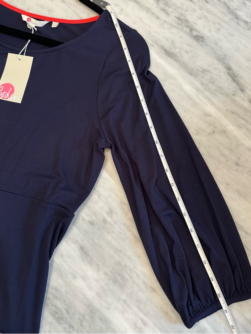 Boden Navy Long Sleeve Dress with Red Neckline Trim - Picture 6 of 7